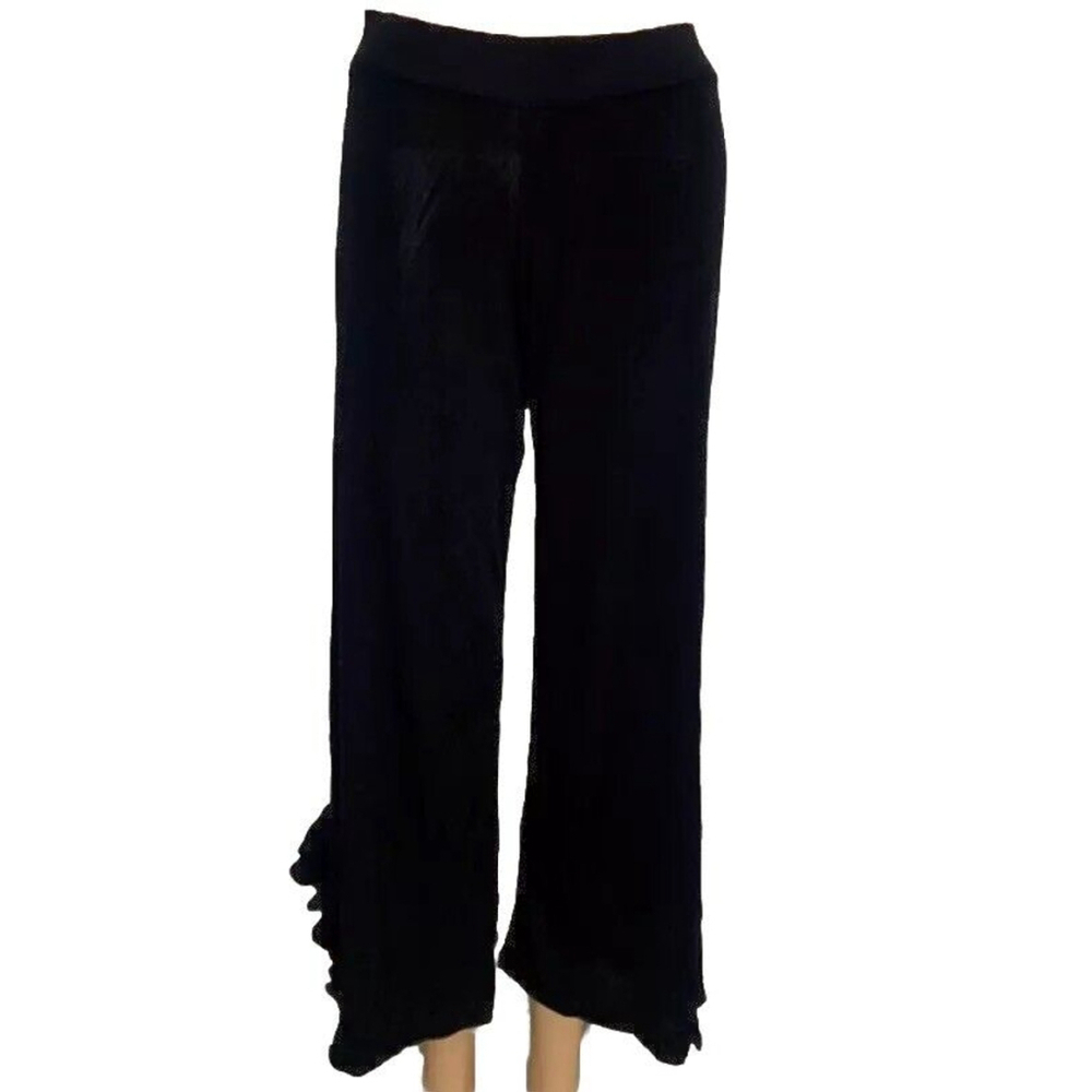 New Zara‎ Knit Womens Black Ankle Ruffle Hem Pant Size Large Evening Cocktail